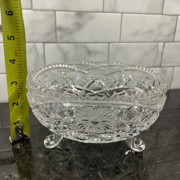 Vintage Cut Glass Footed Compote Snack Bowl Candy Dish - Picture 4 of 6